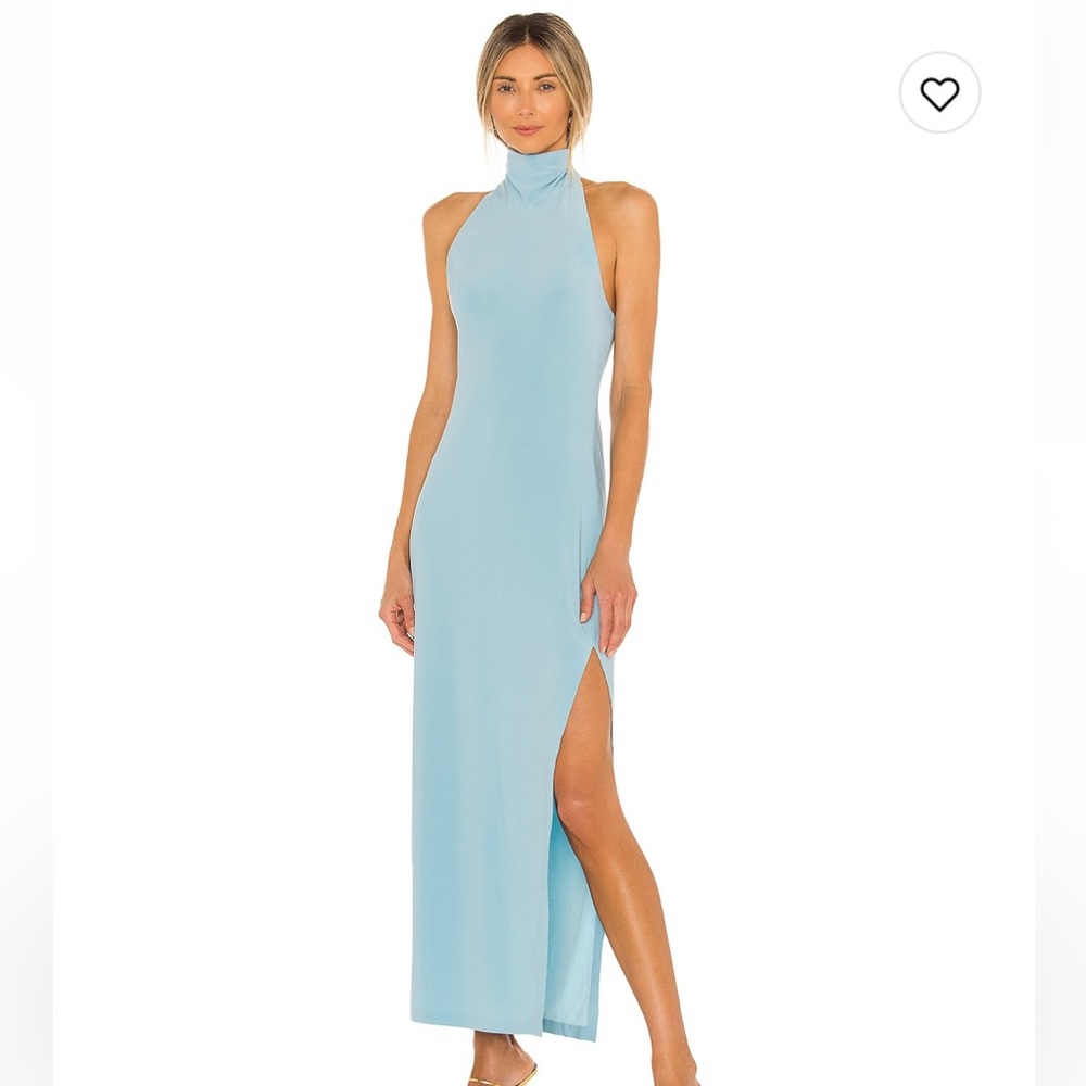Revolve Norma Kamala Halter Turtle Side Slit Gown in Powder Blue - Medium